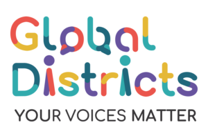 Logo programy Global Districts z dopiskiem "Your voices matter"